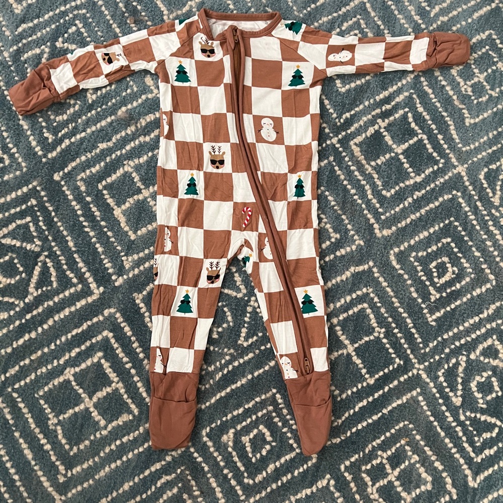 Little Sleepies Brown and White Checkered Kids Pajamas